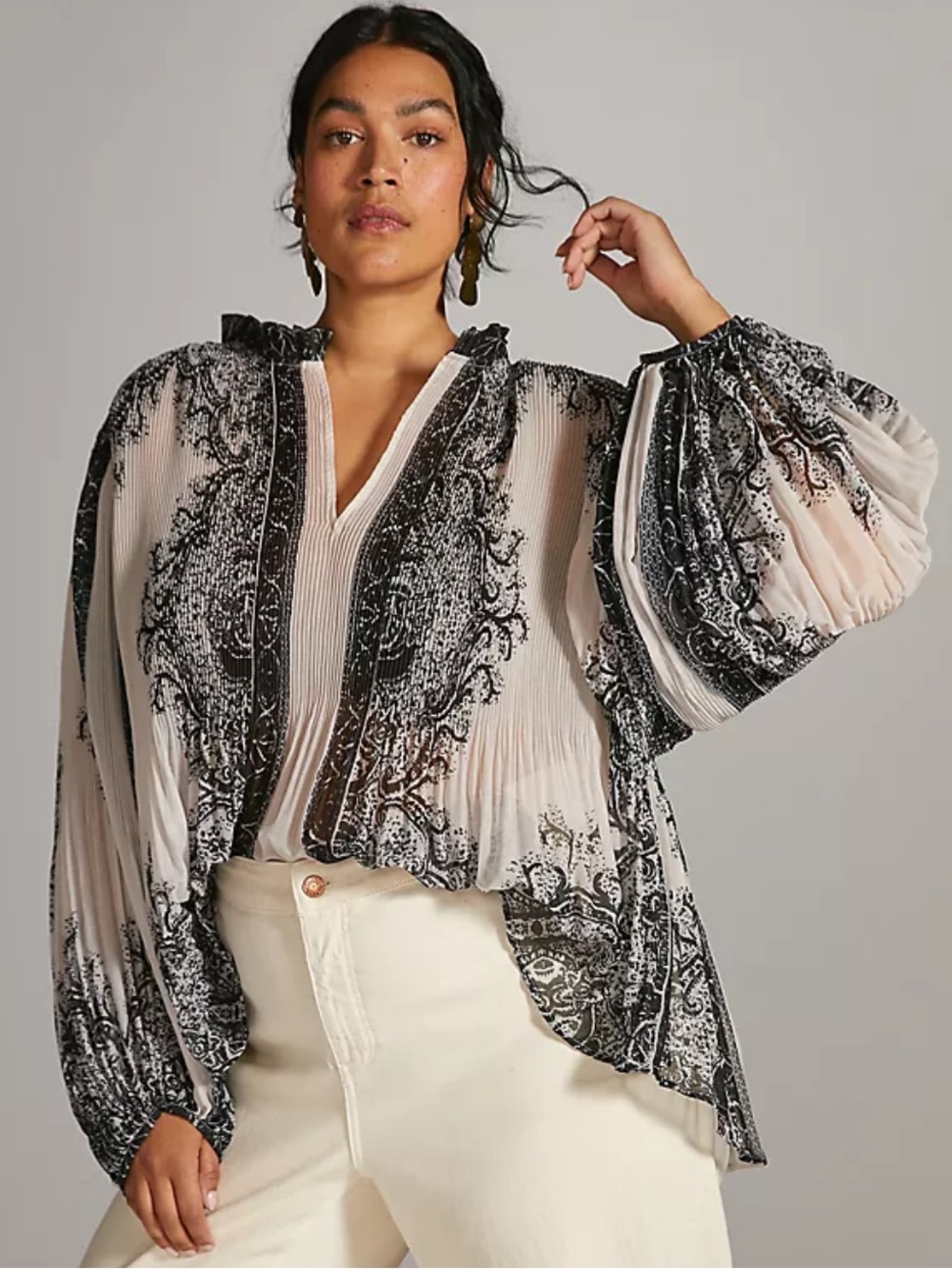 Anthropologie Forever That Girl Sheer Pleated Blouse